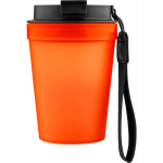 Transparenter Kunststoffbecher mit Schraubdeckel und Handgelenkschlaufe, 350 ml farbe orange erste Ansicht