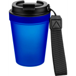 Transparenter Kunststoffbecher mit Schraubdeckel und Handgelenkschlaufe, 350 ml farbe köngisblau zweite Ansicht