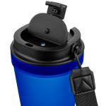 Transparenter Kunststoffbecher mit Schraubdeckel und Handgelenkschlaufe, 350 ml farbe köngisblau dritte Ansicht