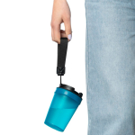 Transparenter Kunststoffbecher mit Schraubdeckel und Handgelenkschlaufe, 350 ml farbe hellblau vierte Ansicht