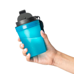 Transparenter Kunststoffbecher mit Schraubdeckel und Handgelenkschlaufe, 350 ml farbe hellblau sechste Ansicht