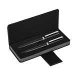Set aus Kugelschreiber und Edelstahl-Tintenroller mit Etui, blau farbe schwarz erste Ansicht