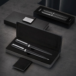 Set aus Kugelschreiber und Edelstahl-Tintenroller mit Etui, blau