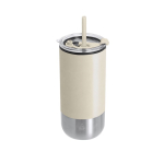 Thermobecher aus recyceltem Edelstahl mit zwei Trinköffnungen, 480 ml farbe beige erste Ansicht