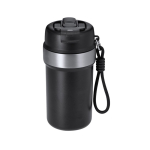 Thermobecher aus recyceltem Edelstahl mit Griff und Strohhalm, 490 ml farbe schwarz erste Ansicht