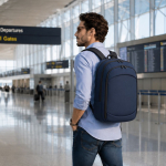 Erweiterbarer Laptop-Rucksack aus Polyester und Kunstleder, 15 Zoll