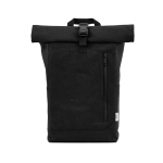 Rolltop-Rucksack aus recyceltem Canvas mit verstärktem Boden und Vordertasche, 16 l farbe schwarz Ansicht von vorne