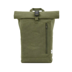 Rolltop-Rucksack aus recyceltem Canvas mit verstärktem Boden und Vordertasche, 16 l farbe militärgrün Ansicht von vorne