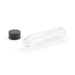 Breite  Glasflasche mit schwarzem auslaufsicherem Deckel, 520 ml farbe transparent Ansicht von vorne