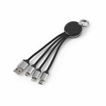 4-in-1-Ladekabel mit Schlüsselanhänger und leuchtendem Logo, 10 W farbe schwarz Ansicht von vorne