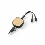 Doppelt ausziehbares 3-in-1-Ladekabel aus Bambus, 1 m farbe schwarz