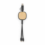 Doppelt ausziehbares 3-in-1-Ladekabel aus Bambus, 1 m farbe schwarz Ansicht von vorne