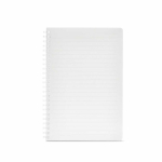 A5-Notizbuch mit Softcover, seitlicher Spiralbindung und linierten Seiten farbe weiß Ansicht von vorne