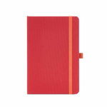 A5-Notizbuch mit Hardcover aus recyceltem Polyester, Innentasche und linierten Seiten farbe rot Ansicht von vorne