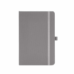 A5-Notizbuch mit Hardcover aus recyceltem Polyester, Innentasche und linierten Seiten farbe grau Ansicht von vorne
