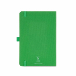 A5-Notizbuch mit Hardcover aus recyceltem Polyester, Innentasche und linierten Seiten farbe grün Ansicht von hinten