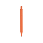Kugelschreiber aus recyceltem Aluminium mit gummierter Oberfläche und blauer Tinte farbe orange Ansicht von vorne