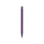 Kugelschreiber aus recyceltem Aluminium mit gummierter Oberfläche und blauer Tinte farbe violett Ansicht von vorne