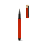 Tintenroller aus recyceltem Aluminium und Bambus mit blauer Tinte farbe rot dritte Ansicht