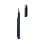 Tintenroller aus recyceltem Aluminium und Bambus mit blauer Tinte farbe marineblau dritte Ansicht