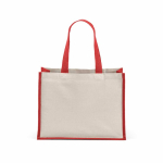 Einkaufstasche aus recycelter Baumwolle und laminierter Jute mit langen Henkeln, 300 g/m² farbe rot Ansicht von hinten