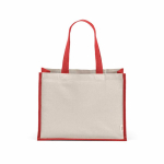 Einkaufstasche aus recycelter Baumwolle und laminierter Jute mit langen Henkeln, 300 g/m² farbe rot Ansicht von vorne
