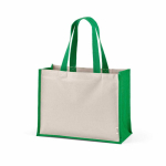 Einkaufstasche aus recycelter Baumwolle und laminierter Jute mit langen Henkeln, 300 g/m² farbe grün