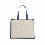 Einkaufstasche aus recycelter Baumwolle und laminierter Jute mit langen Henkeln, 300 g/m² farbe marineblau Ansicht von hinten