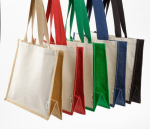 Einkaufstasche aus recycelter Baumwolle und laminierter Jute mit langen Henkeln, 300 g/m²