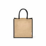 Laminierte Einkaufstasche aus Jute mit Baumwollgriffen, 16 l farbe schwarz Ansicht von vorne