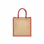 Laminierte Einkaufstasche aus Jute mit Baumwollgriffen, 16 l farbe rot Ansicht von hinten
