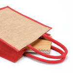 Laminierte Einkaufstasche aus Jute mit Baumwollgriffen, 16 l farbe rot Detailansicht