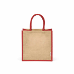 Laminierte Einkaufstasche aus Jute mit Baumwollgriffen, 16 l farbe rot Ansicht von vorne