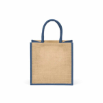 Laminierte Einkaufstasche aus Jute mit Baumwollgriffen, 16 l farbe marineblau Ansicht von hinten
