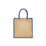 Laminierte Einkaufstasche aus Jute mit Baumwollgriffen, 16 l farbe marineblau Ansicht von vorne
