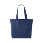 Einkaufstasche aus recycelter Baumwolle mit Innentasche und langen Henkeln, 17 l farbe marineblau Ansicht von vorne