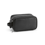 Kulturbeutel zum Aufhängen aus recyceltem Kunstleder mit drei Fächern farbe schwarz