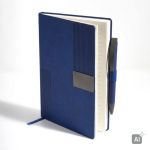 A5-Softcover-Notizbuch aus Kunstleder und Stift, liniert farbe marineblau