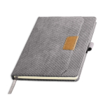 A5-Notizbuch aus Cord mit Vordertasche und Stiftschlaufe, unliniert farbe hellgrau