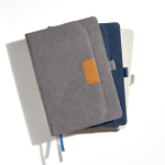 A5-Notizbuch aus Cord mit Vordertasche und Stiftschlaufe, unliniert farbe hellgrau