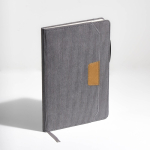 A5-Notizbuch aus Cord mit Vordertasche und Stiftschlaufe, unliniert farbe hellgrau
