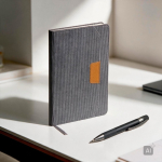 A5-Notizbuch aus Cord mit Vordertasche und Stiftschlaufe, unliniert farbe hellgrau