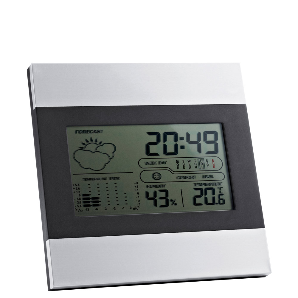 Wetterstation in Schwarz und Silber als Werbegeschenk