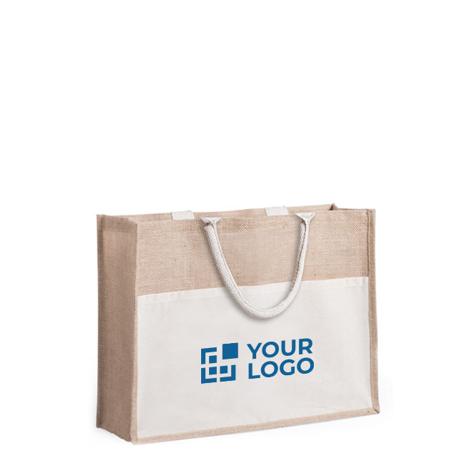 Große Jutetasche mit Seitentasche zum Bedrucken mit Ihrem Logo