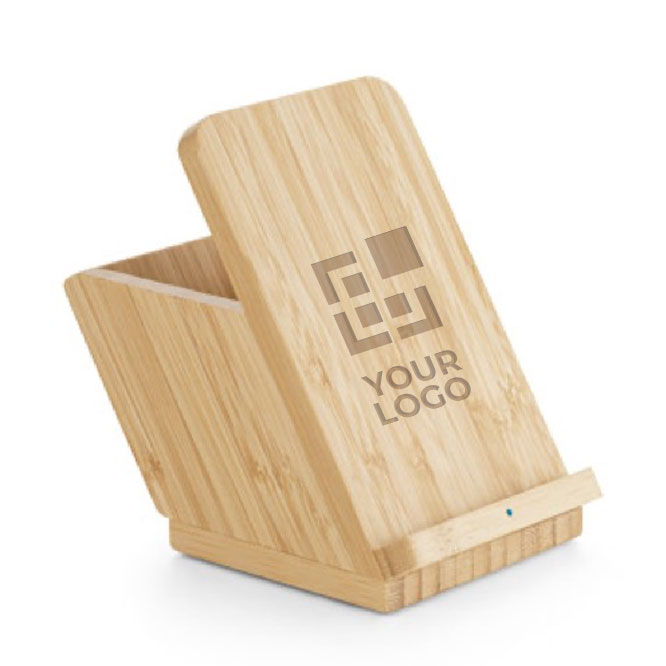 Kabellose Ladestation mit Stiftehalter aus Bambus für iPhone & Android