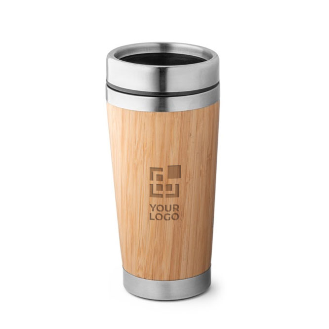 Bedruckte Thermobecher aus Edelstahl mit Bambusoberfläche, 500ml