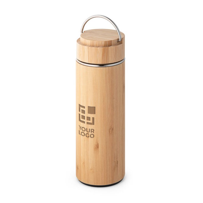 Thermosflasche aus Edelstahl mit Bambusoberfläche, 440ml