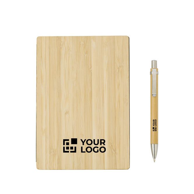 Nachhaltiges liniertes Notizbuch mit Bambus-Cover und Bambus-Kuli, A5