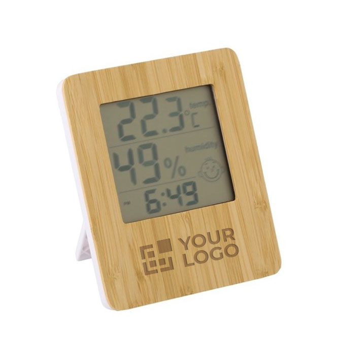 Wetterstation aus Bambus und ABS als Kundengeschenk