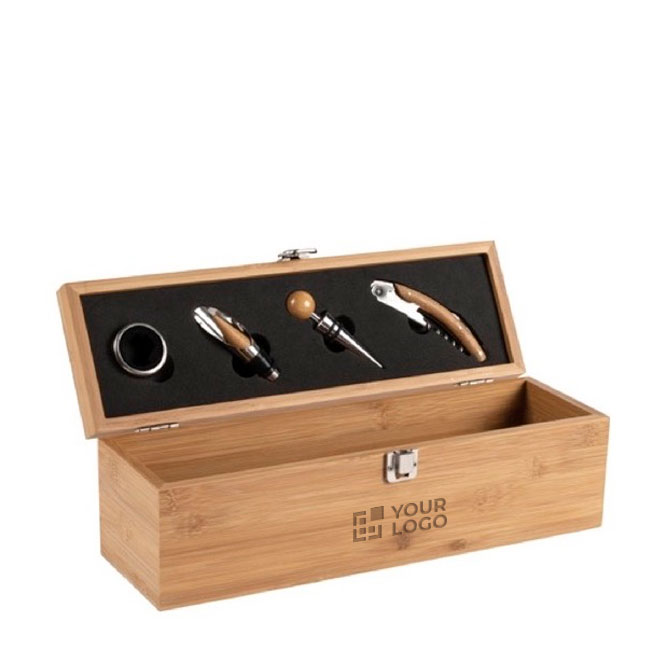 Edles Wein-Set aus Bambus mit 4 Weinaccessoires